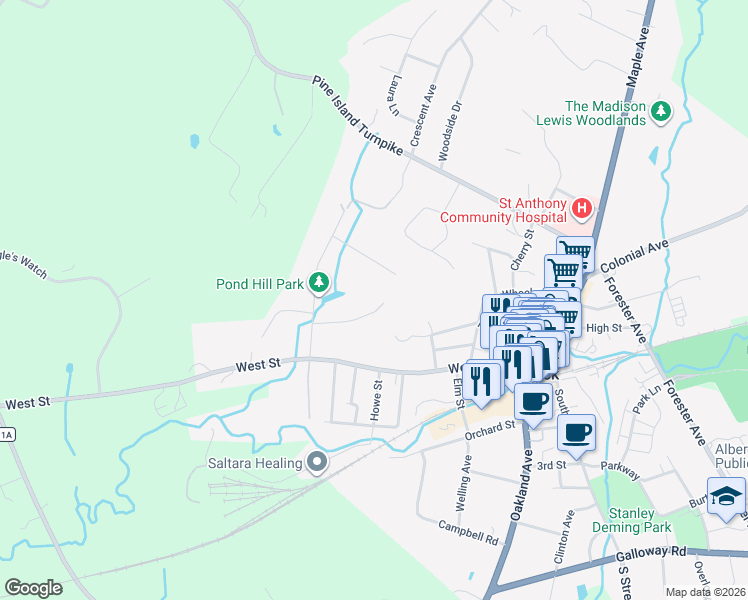 map of restaurants, bars, coffee shops, grocery stores, and more near 15 South Lynn Street in Warwick
