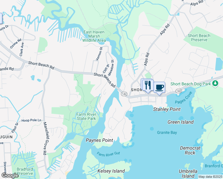 map of restaurants, bars, coffee shops, grocery stores, and more near 44 Brown Road in East Haven