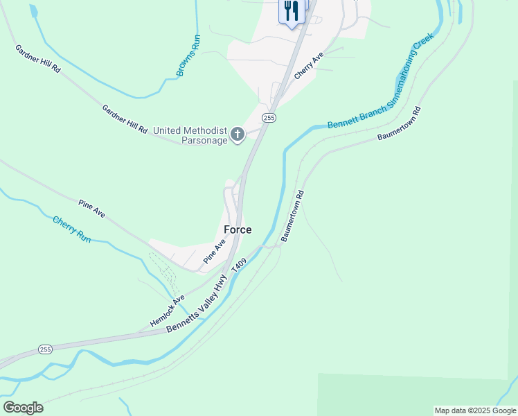 map of restaurants, bars, coffee shops, grocery stores, and more near 17764 Bennetts Valley Highway in Weedville