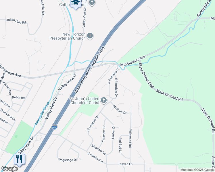 map of restaurants, bars, coffee shops, grocery stores, and more near 225 Canterbury Circle in Council Bluffs