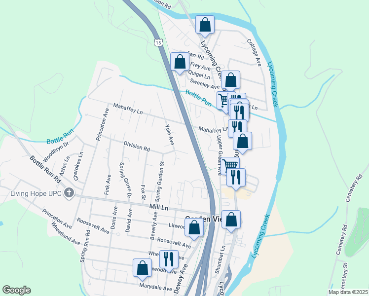 map of restaurants, bars, coffee shops, grocery stores, and more near in Garden View
