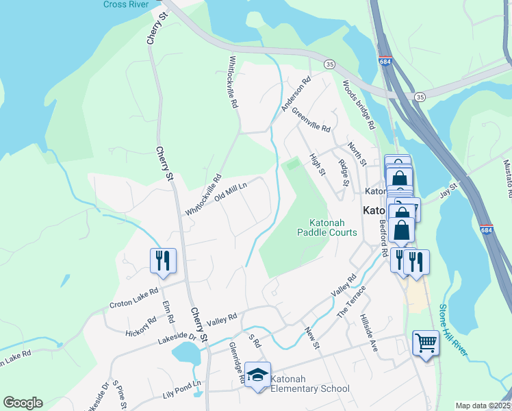 map of restaurants, bars, coffee shops, grocery stores, and more near 16 Rockledge Road in Katonah