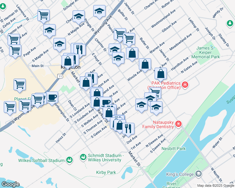 map of restaurants, bars, coffee shops, grocery stores, and more near 89 North Goodwin Avenue in Kingston
