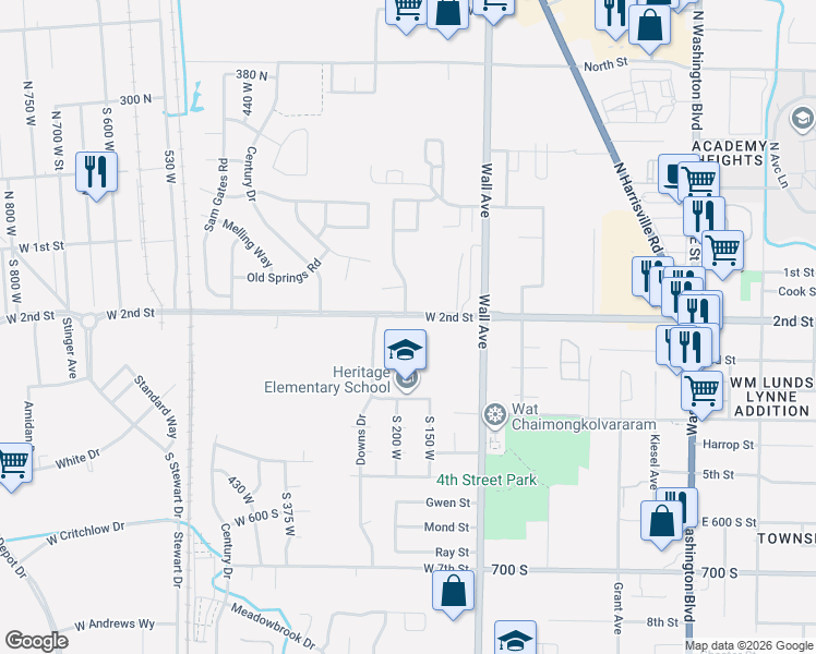 map of restaurants, bars, coffee shops, grocery stores, and more near 197 2nd Street in Ogden