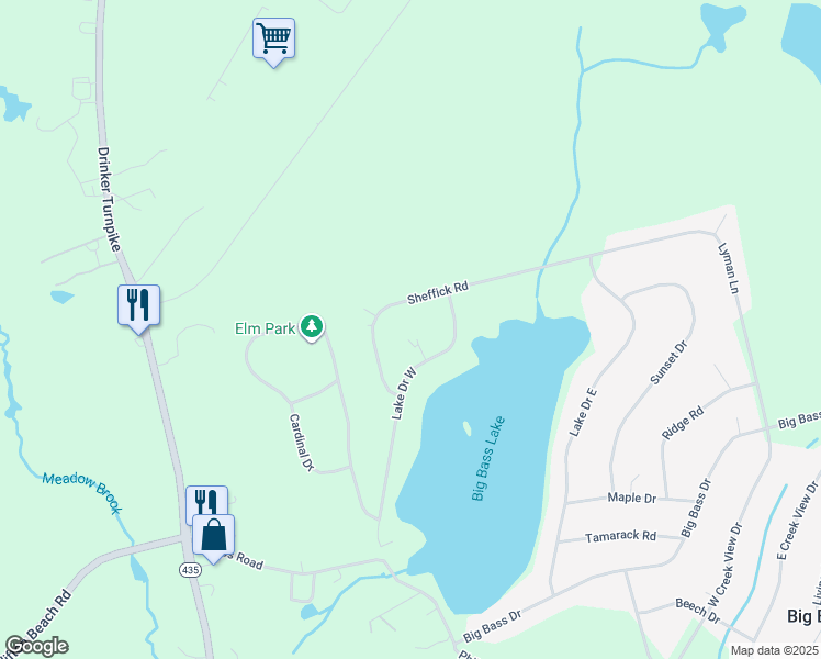 map of restaurants, bars, coffee shops, grocery stores, and more near 49 Lakeview Timbers Drive in Gouldsboro