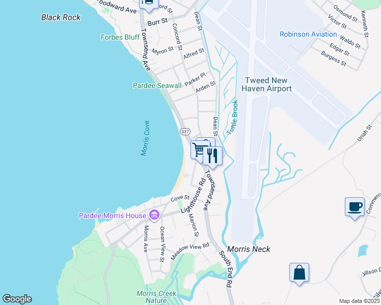 map of restaurants, bars, coffee shops, grocery stores, and more near 57 Townsend Avenue in New Haven