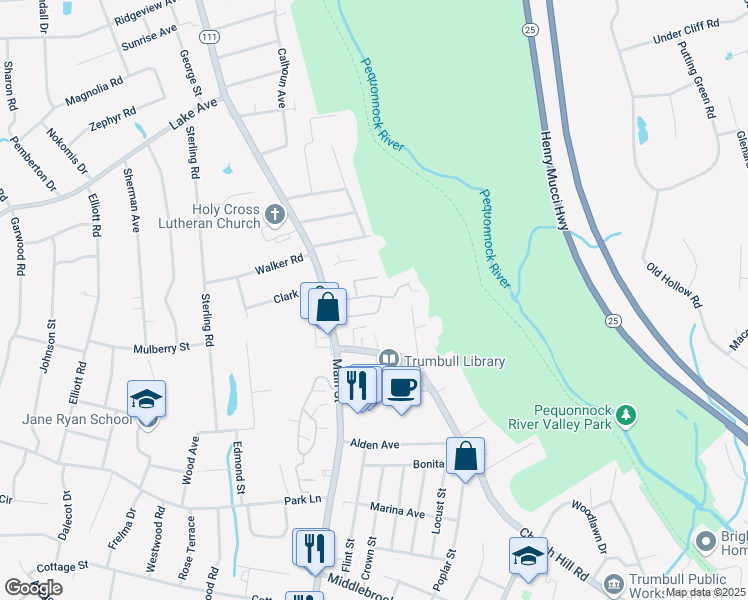 map of restaurants, bars, coffee shops, grocery stores, and more near 59 Long Hill Place in Trumbull