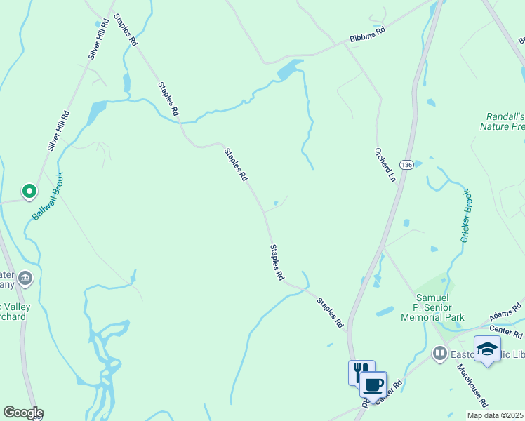 map of restaurants, bars, coffee shops, grocery stores, and more near 120 Staples Road in Easton