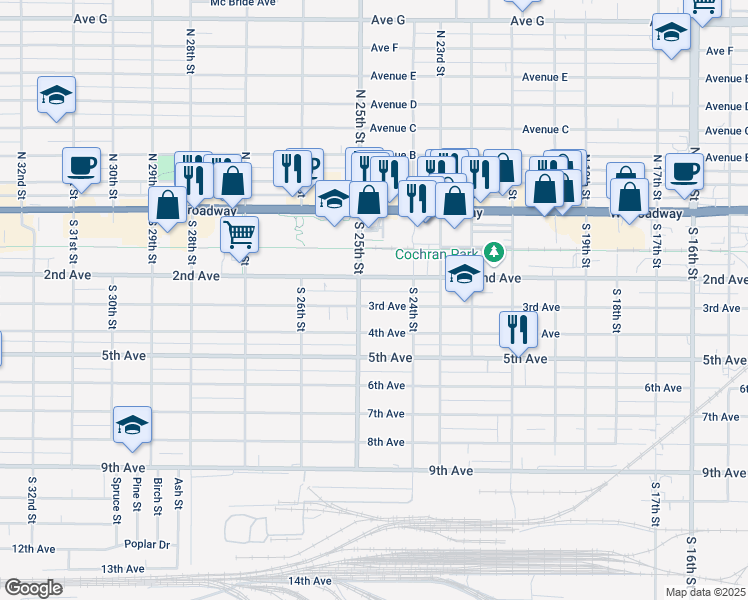 map of restaurants, bars, coffee shops, grocery stores, and more near 2444 3rd Avenue in Council Bluffs