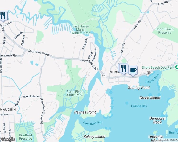 map of restaurants, bars, coffee shops, grocery stores, and more near 44 Brown Road in East Haven