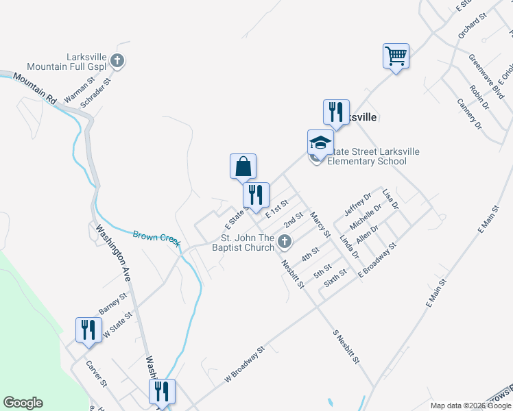 map of restaurants, bars, coffee shops, grocery stores, and more near 461 E State St in Larksville