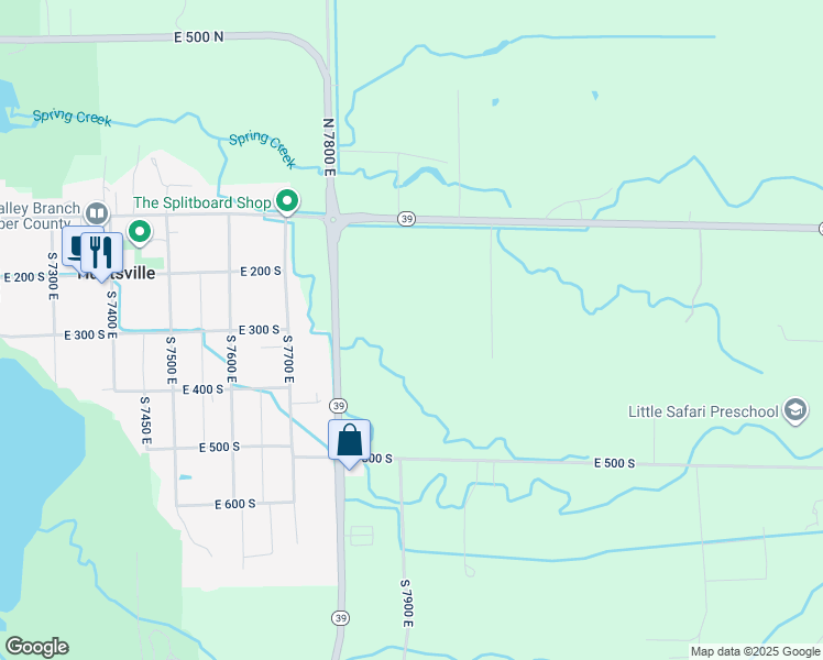 map of restaurants, bars, coffee shops, grocery stores, and more near 335 South 7900 East in Huntsville