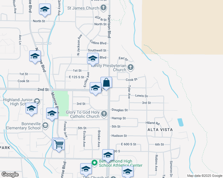 map of restaurants, bars, coffee shops, grocery stores, and more near 189 South Harrison Boulevard in Ogden