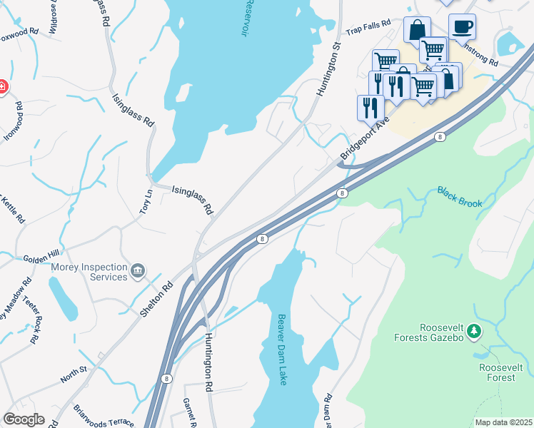 map of restaurants, bars, coffee shops, grocery stores, and more near 1001 Bridgeport Ave in Shelton