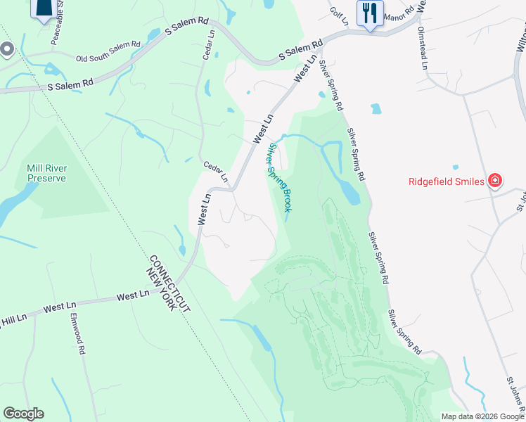 map of restaurants, bars, coffee shops, grocery stores, and more near 31 Country Club Road in Ridgefield