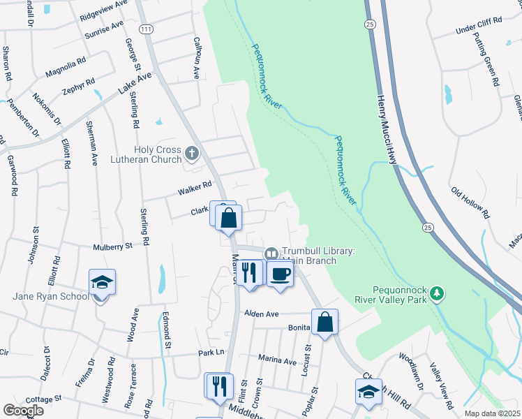 map of restaurants, bars, coffee shops, grocery stores, and more near 59 Long Hill Place in Trumbull