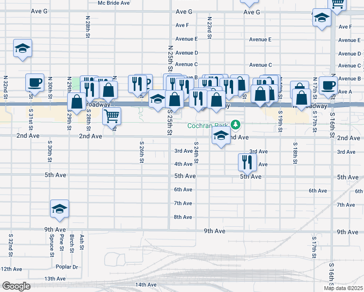 map of restaurants, bars, coffee shops, grocery stores, and more near 2436 3rd Avenue in Council Bluffs