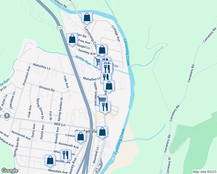 map of restaurants, bars, coffee shops, grocery stores, and more near 2028 Lycoming Creek Road in Williamsport