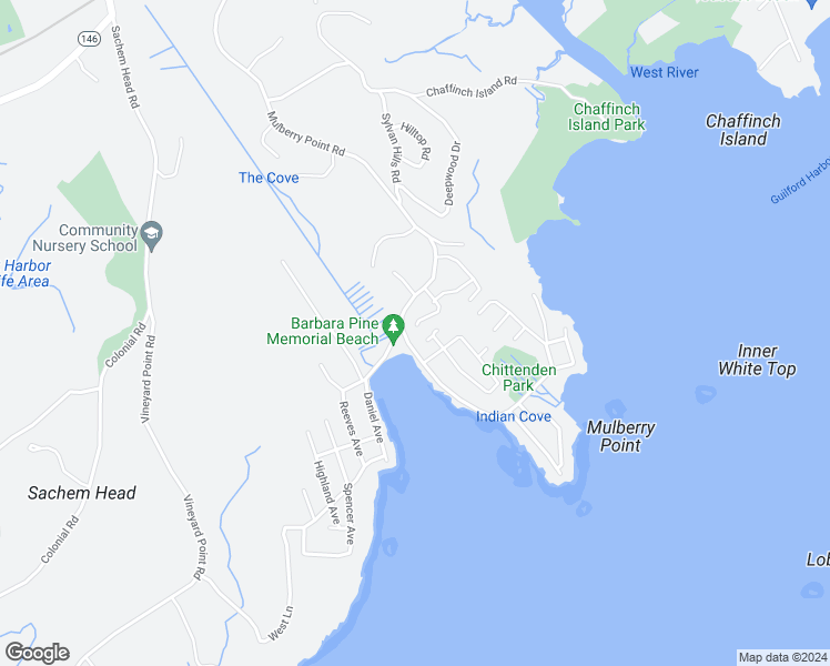 map of restaurants, bars, coffee shops, grocery stores, and more near 595 Mulberry Point Road in Guilford