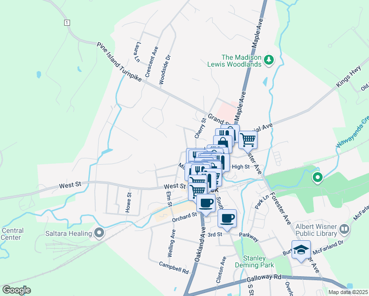 map of restaurants, bars, coffee shops, grocery stores, and more near 38 Wheeler Avenue in Warwick