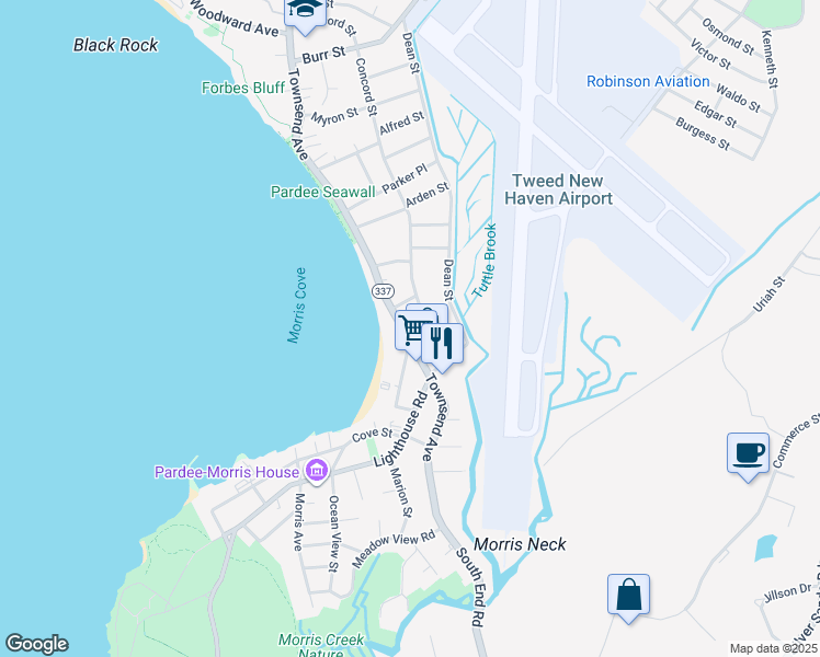 map of restaurants, bars, coffee shops, grocery stores, and more near 57 Townsend Avenue in New Haven