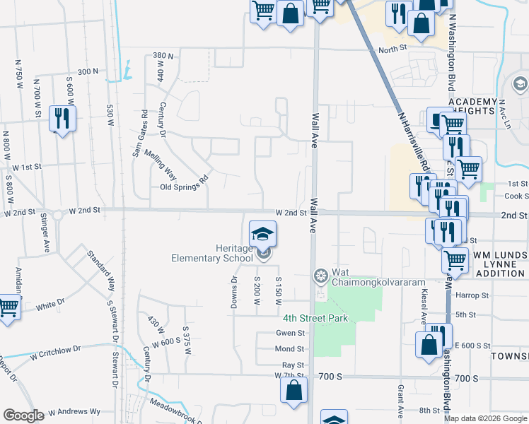 map of restaurants, bars, coffee shops, grocery stores, and more near 197 2nd Street in Ogden
