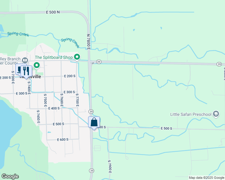 map of restaurants, bars, coffee shops, grocery stores, and more near 322 South 7900 East in Huntsville