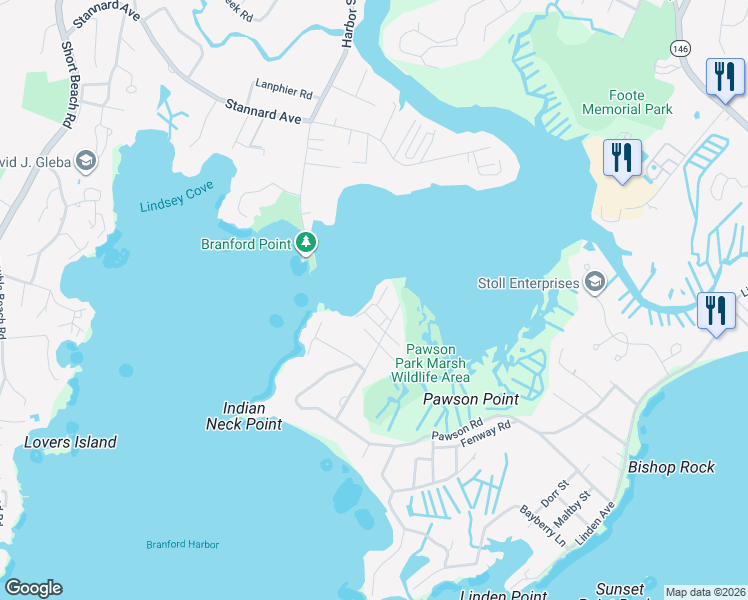 map of restaurants, bars, coffee shops, grocery stores, and more near 3 River Road in Branford