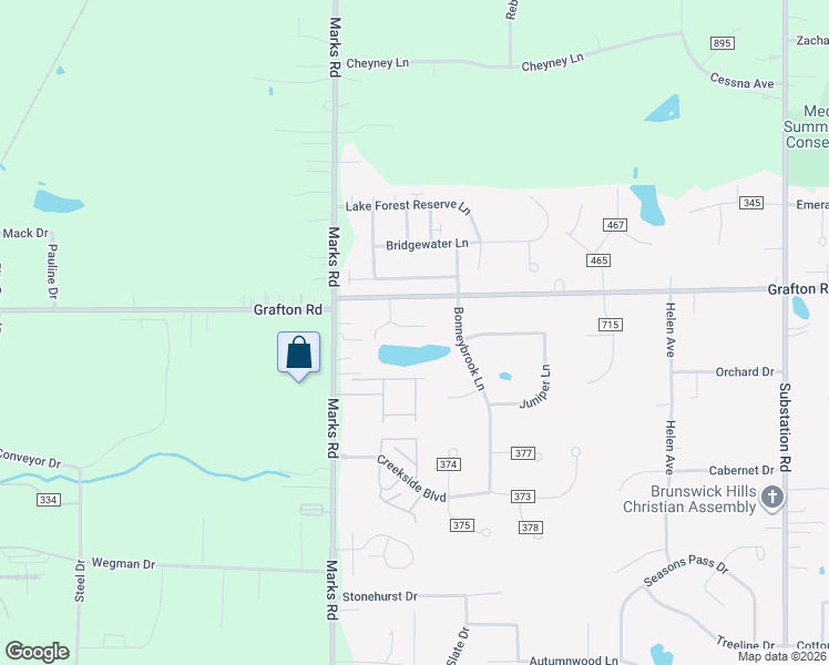 map of restaurants, bars, coffee shops, grocery stores, and more near 5266 Grafton Road in Brunswick