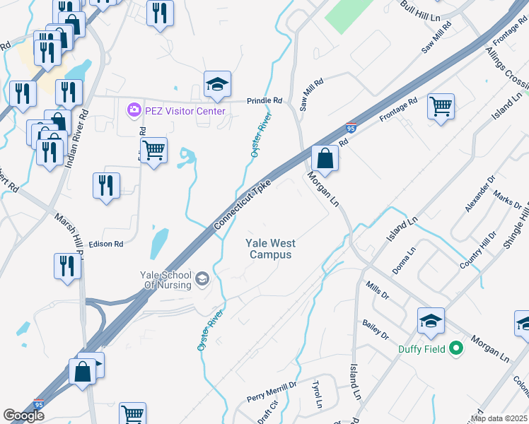map of restaurants, bars, coffee shops, grocery stores, and more near 810 West Campus Drive in West Haven