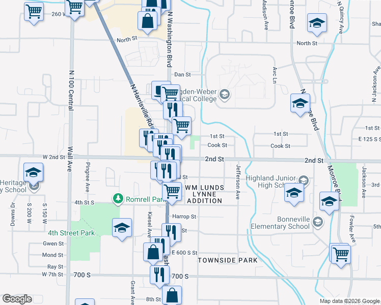 map of restaurants, bars, coffee shops, grocery stores, and more near 487 2nd Street in Ogden
