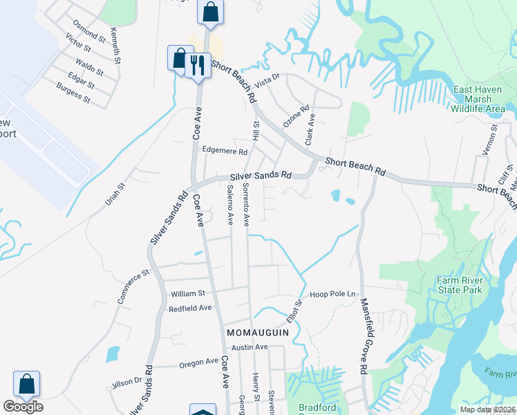 map of restaurants, bars, coffee shops, grocery stores, and more near 6 Ledyard Place in East Haven