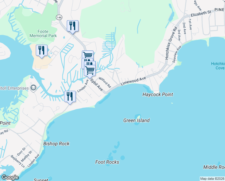 map of restaurants, bars, coffee shops, grocery stores, and more near 101 Limewood Avenue in Branford