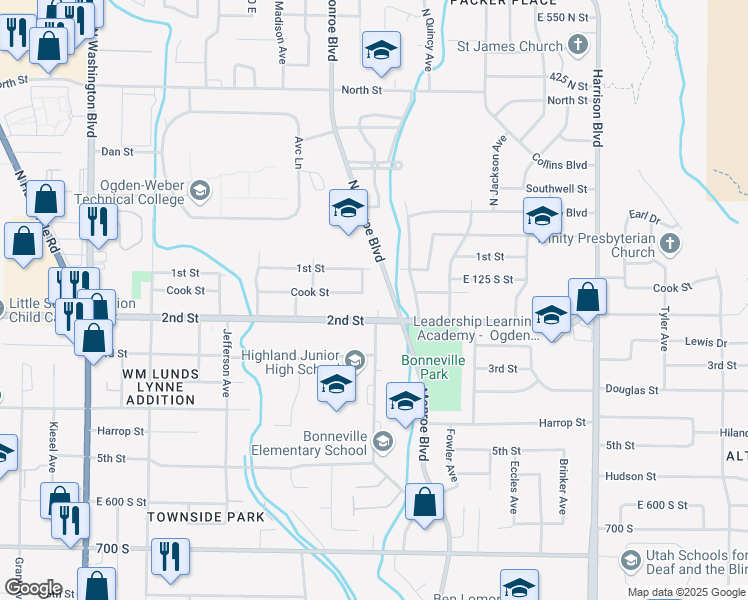 map of restaurants, bars, coffee shops, grocery stores, and more near in Ogden