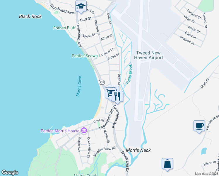 map of restaurants, bars, coffee shops, grocery stores, and more near 57 Townsend Avenue in New Haven