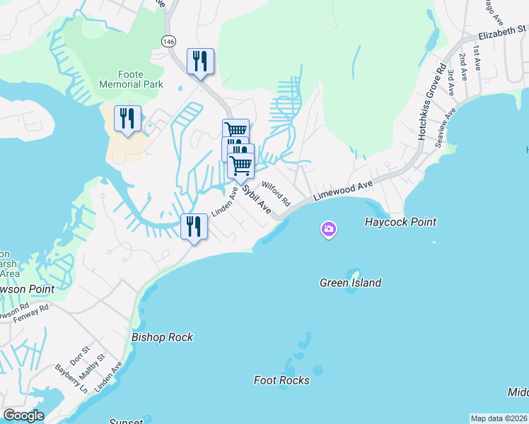 map of restaurants, bars, coffee shops, grocery stores, and more near 45 Cocheco Avenue in Branford