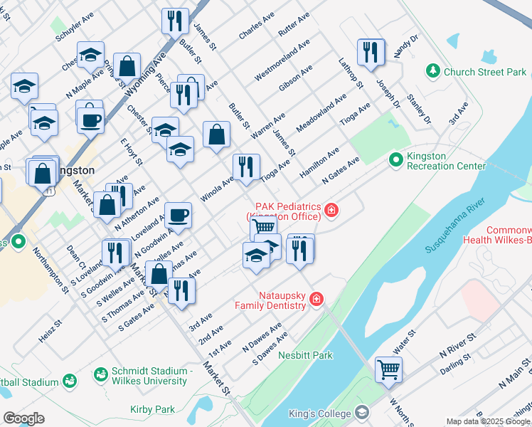 map of restaurants, bars, coffee shops, grocery stores, and more near 363-399 Reynolds St in Kingston