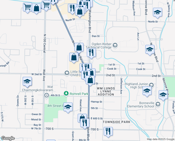 map of restaurants, bars, coffee shops, grocery stores, and more near in Ogden