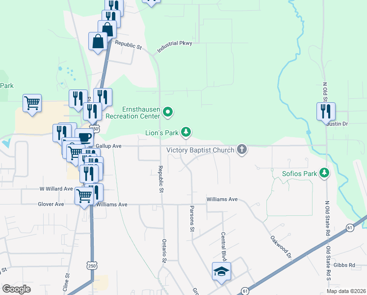 map of restaurants, bars, coffee shops, grocery stores, and more near Gallup Avenue in Norwalk