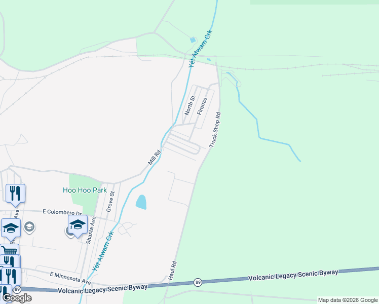 map of restaurants, bars, coffee shops, grocery stores, and more near 801 Beaumont Avenue in McCloud