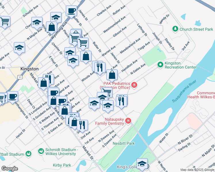 map of restaurants, bars, coffee shops, grocery stores, and more near 399 Reynolds St in Kingston