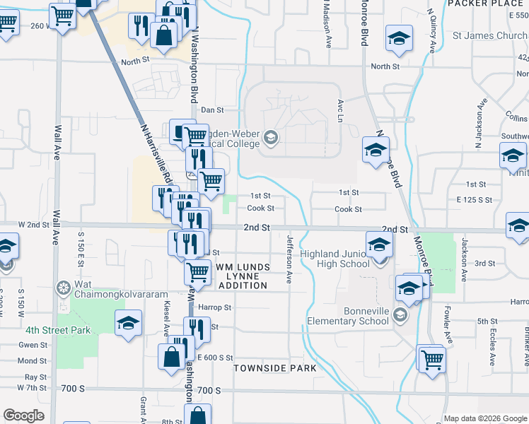 map of restaurants, bars, coffee shops, grocery stores, and more near 522 Cook Street in Ogden