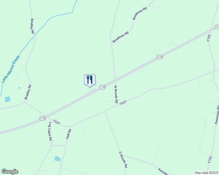 map of restaurants, bars, coffee shops, grocery stores, and more near 13901-14075 Pennsylvania 118 in Unityville