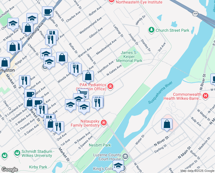 map of restaurants, bars, coffee shops, grocery stores, and more near 3rd Avenue in Kingston