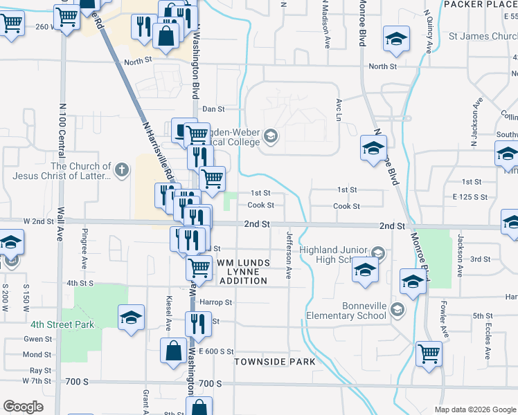 map of restaurants, bars, coffee shops, grocery stores, and more near 522 Cook Street in Ogden