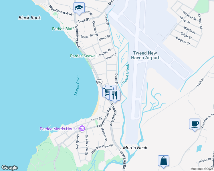 map of restaurants, bars, coffee shops, grocery stores, and more near 92 Concord Street in New Haven