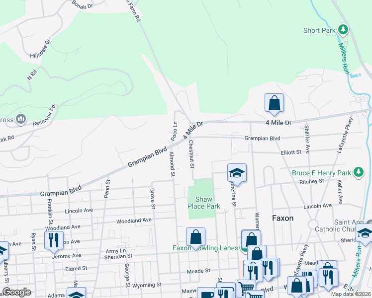 map of restaurants, bars, coffee shops, grocery stores, and more near 1000-1004 Four Mile Drive in Williamsport