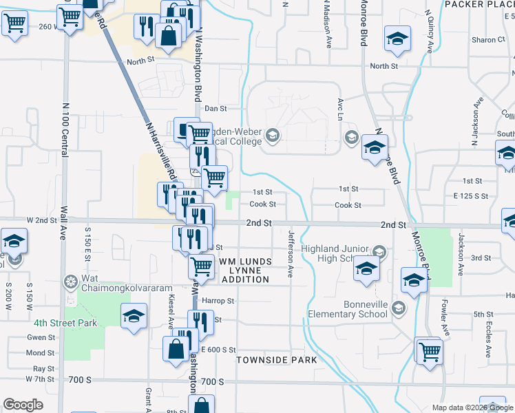 map of restaurants, bars, coffee shops, grocery stores, and more near 537 Cook Street in Ogden