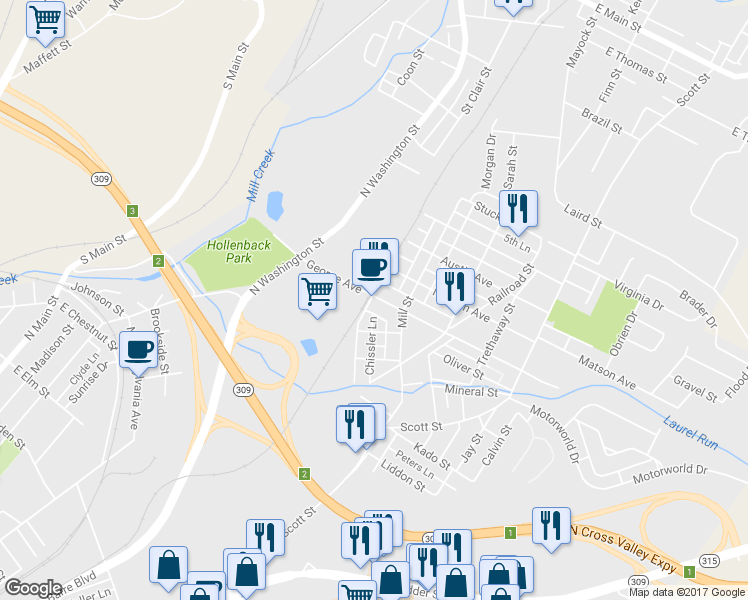 map of restaurants, bars, coffee shops, grocery stores, and more near 79 Maiden Ln in Wilkes-Barre