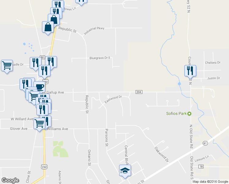 map of restaurants, bars, coffee shops, grocery stores, and more near Gallup Avenue in Norwalk